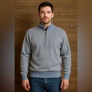 Tutleson Men's Heather Blue/Gray‎ Quarter Zip Sweater With Blue Trim Size Large